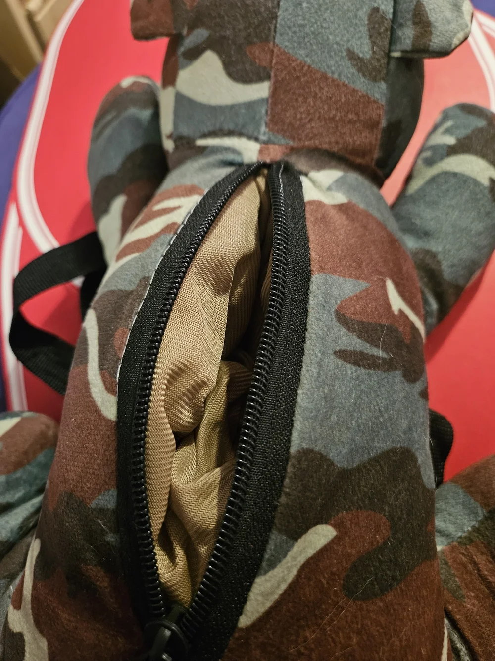 Camouflage Plush Dog Toy with Back Zipper Backpack
